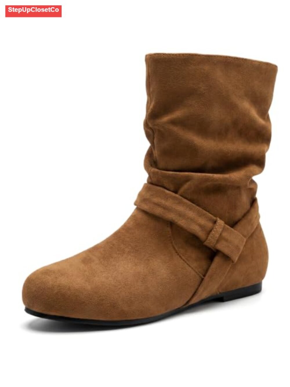 Faux Suede Slouch Mid Calf Flat Booties Pull On Wide Calf